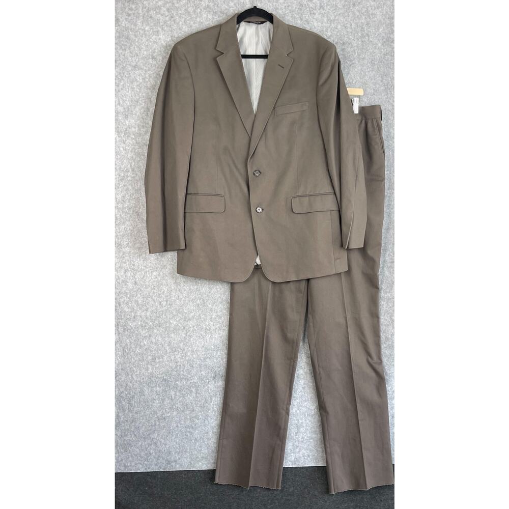 Jos A Bank Suit Mens 2 PC Brown‎ Blazer 43R Pant 36 Unhemmed 2 Button Cotton NEW